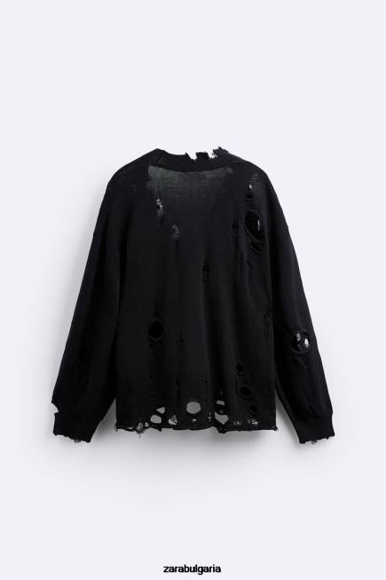 Zara облекло 66FT1030 мъже разкъсана структурирана жилетка черен