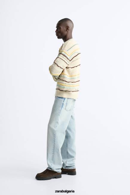 Zara облекло 66FT1031 мъже текстуриран раиран пуловер екрю
