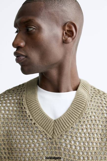 Zara облекло 66FT1033 мъже плетена на една кука жилетка кафяво/сива