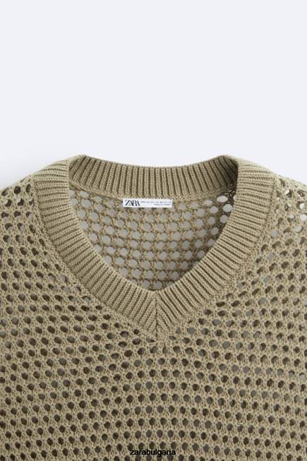 Zara облекло 66FT1033 мъже плетена на една кука жилетка кафяво/сива