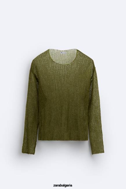 Zara облекло 66FT1035 мъже пуловер с мрежеста текстура зелено