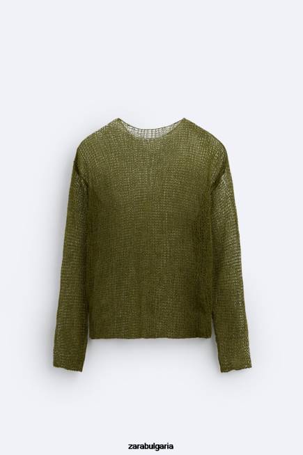 Zara облекло 66FT1035 мъже пуловер с мрежеста текстура зелено