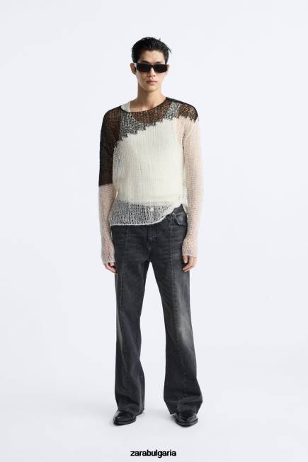 Zara облекло 66FT1036 мъже структуриран пуловер с падащ бод черен