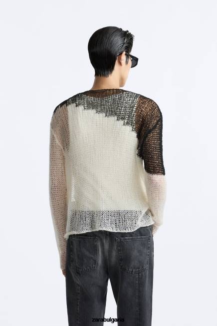 Zara облекло 66FT1036 мъже структуриран пуловер с падащ бод черен