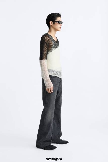 Zara облекло 66FT1036 мъже структуриран пуловер с падащ бод черен