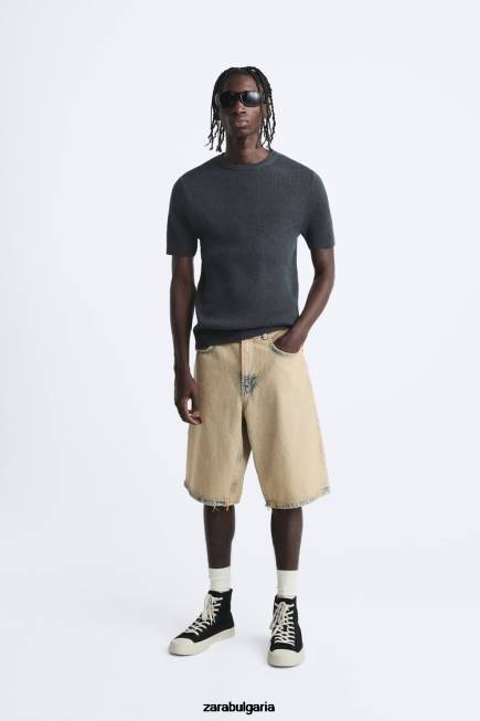 Zara облекло 66FT1038 мъже мускулеста плетена тениска дървени въглища