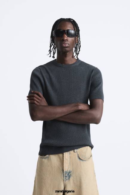 Zara облекло 66FT1038 мъже мускулеста плетена тениска дървени въглища