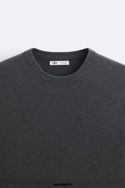 Zara облекло 66FT1038 мъже мускулеста плетена тениска дървени въглища