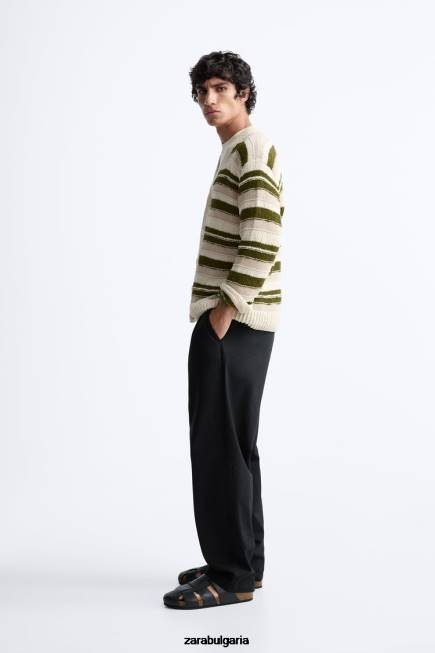 Zara облекло 66FT1040 мъже раирана жакардова жилетка зелено