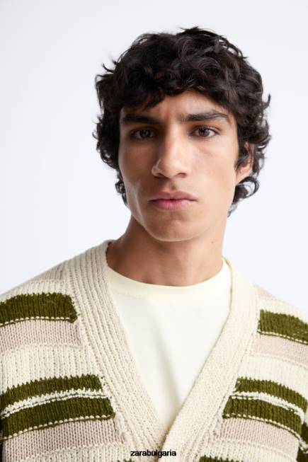 Zara облекло 66FT1040 мъже раирана жакардова жилетка зелено