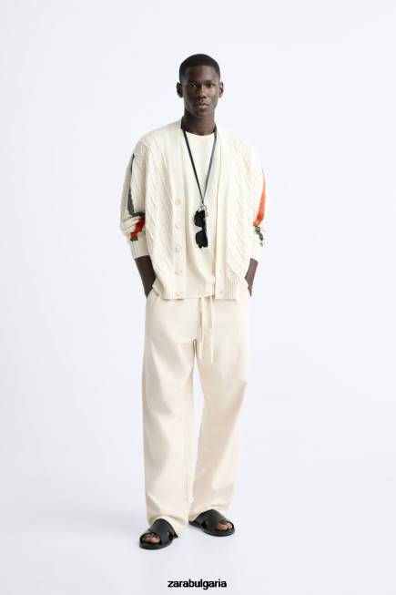 Zara облекло 66FT1042 мъже тъкана жилетка с текстурирано тъкане екрю