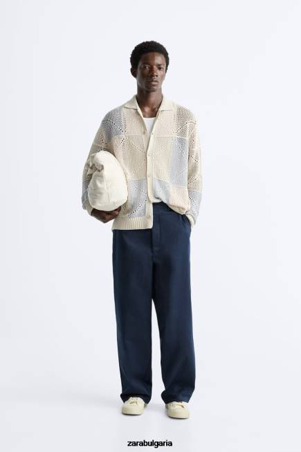 Zara облекло 66FT1043 мъже текстурирана жилетка за плетене на една кука камък