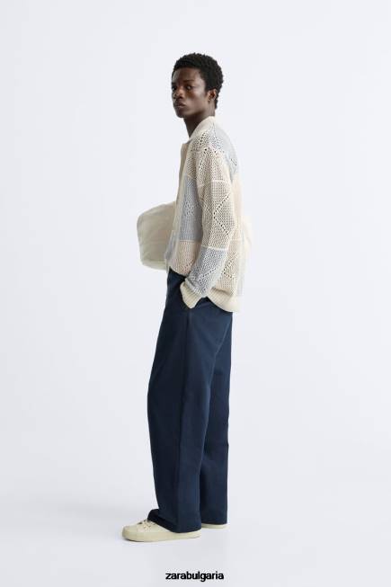 Zara облекло 66FT1043 мъже текстурирана жилетка за плетене на една кука камък