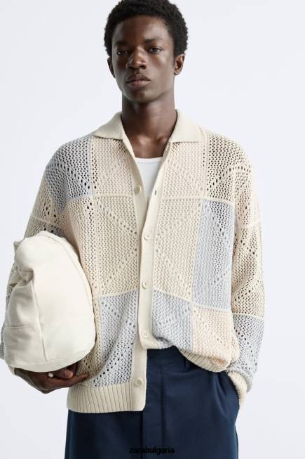 Zara облекло 66FT1043 мъже текстурирана жилетка за плетене на една кука камък