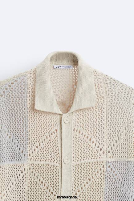 Zara облекло 66FT1043 мъже текстурирана жилетка за плетене на една кука камък