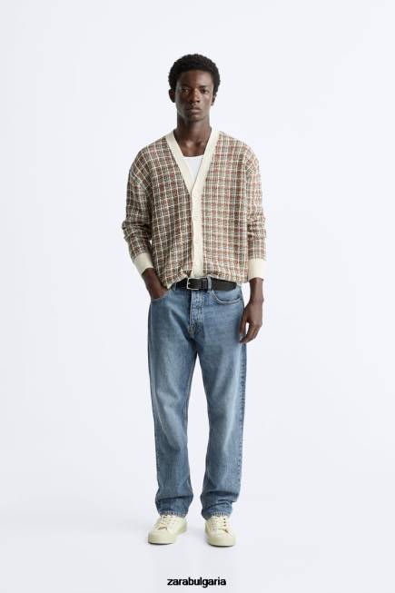 Zara облекло 66FT1044 мъже карирана жакардова жилетка екрю