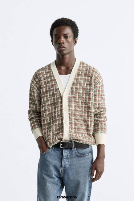 Zara облекло 66FT1044 мъже карирана жакардова жилетка екрю