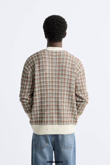 Zara облекло 66FT1044 мъже карирана жакардова жилетка екрю