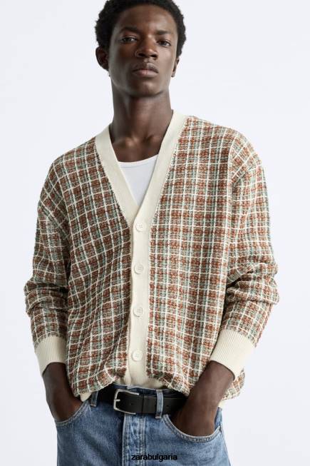 Zara облекло 66FT1044 мъже карирана жакардова жилетка екрю