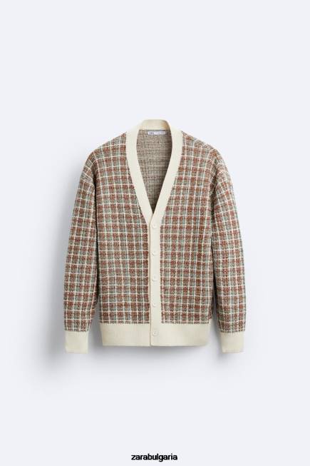 Zara облекло 66FT1044 мъже карирана жакардова жилетка екрю