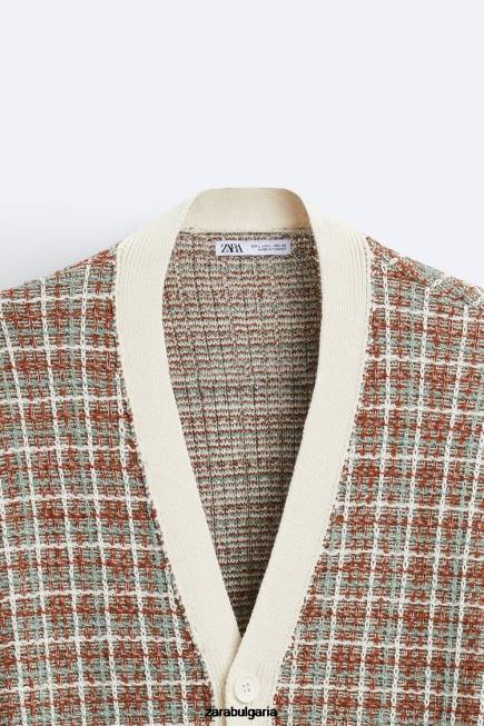 Zara облекло 66FT1044 мъже карирана жакардова жилетка екрю