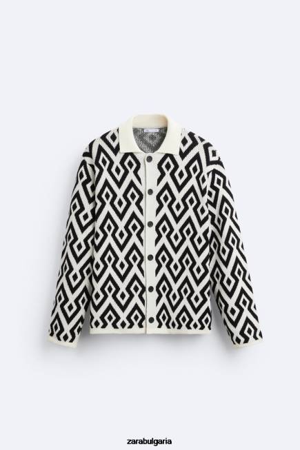 Zara облекло 66FT1046 мъже плетена жилетка с геометричен жакард екрю