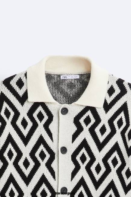 Zara облекло 66FT1046 мъже плетена жилетка с геометричен жакард екрю
