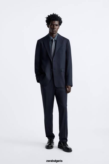 Zara облекло 66FT1136 мъже текстурирано сако тъмносин