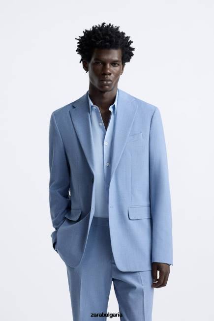 Zara облекло 66FT1144 мъже текстурирано сако небесно синьо