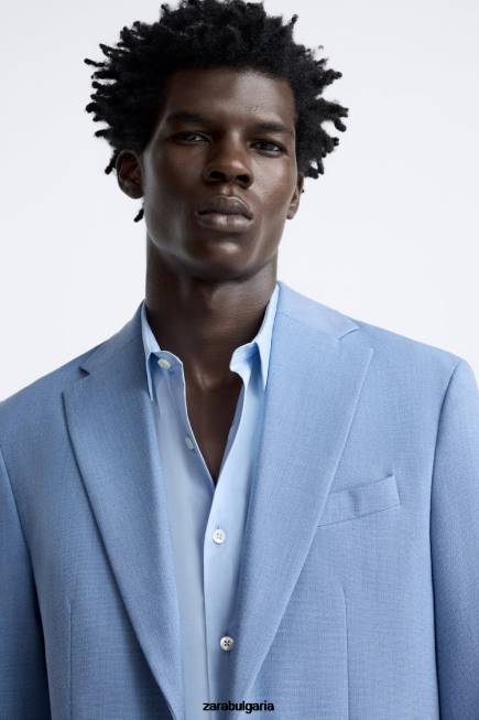 Zara облекло 66FT1144 мъже текстурирано сако небесно синьо