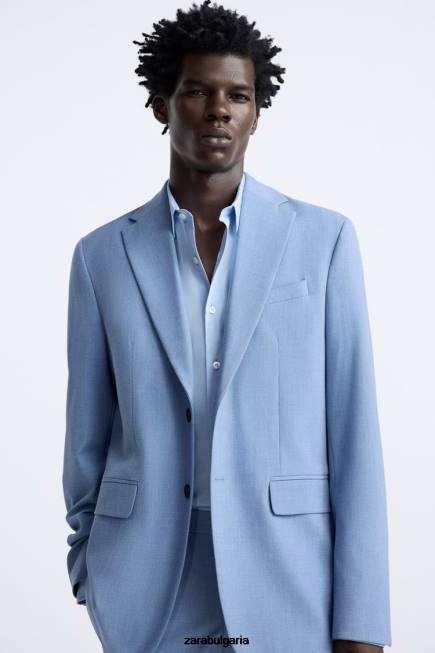 Zara облекло 66FT1144 мъже текстурирано сако небесно синьо