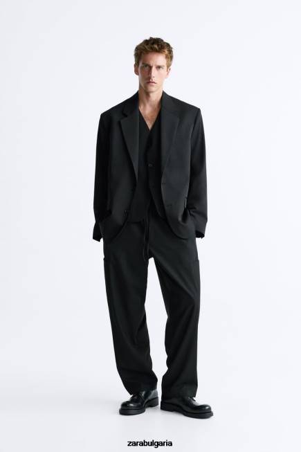 Zara облекло 66FT1151 мъже голямо яке от 100% вълна черен