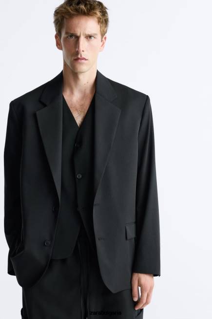 Zara облекло 66FT1151 мъже голямо яке от 100% вълна черен
