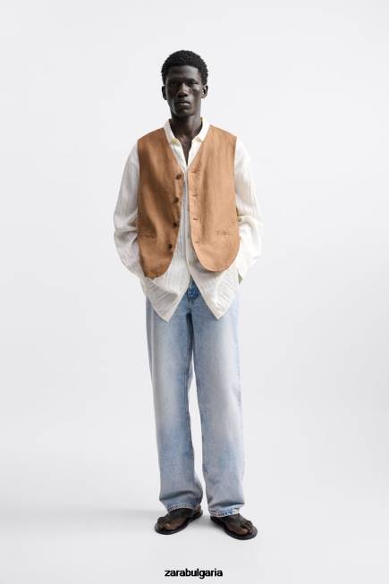 Zara облекло 66FT1157 мъже Жилетка от 100% лен теракота