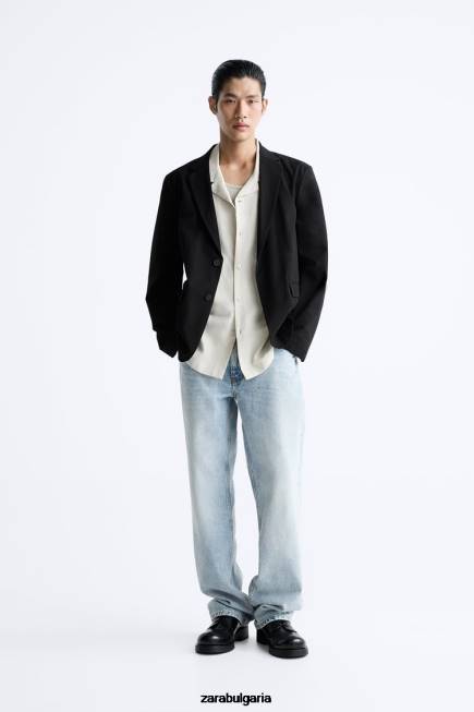 Zara облекло 66FT1168 мъже блейзър от сеърсукър черен
