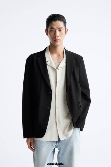 Zara облекло 66FT1168 мъже блейзър от сеърсукър черен