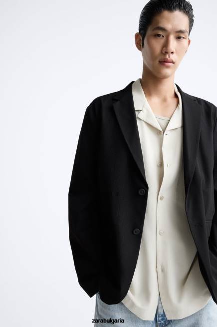 Zara облекло 66FT1168 мъже блейзър от сеърсукър черен
