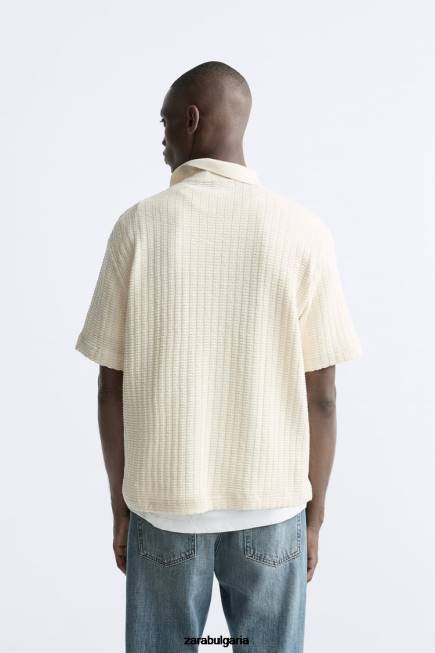 Zara облекло 66FT1218 мъже вертикално текстурирано поло екрю