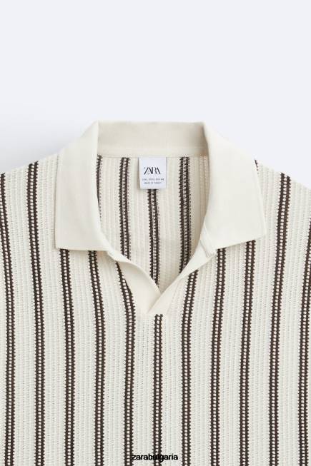 Zara облекло 66FT1219 мъже поло с текстурирани райета екрю