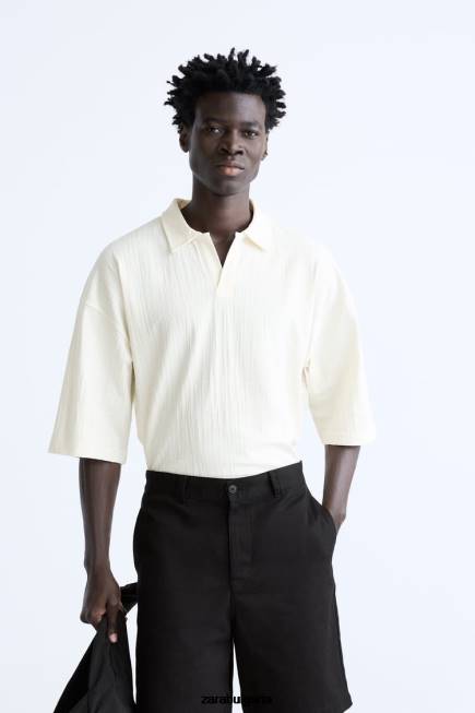 Zara облекло 66FT1223 мъже текстурирано поло бежово