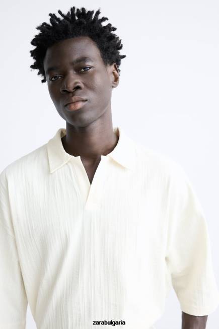 Zara облекло 66FT1223 мъже текстурирано поло бежово