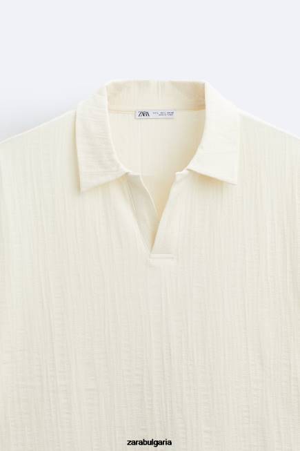 Zara облекло 66FT1223 мъже текстурирано поло бежово