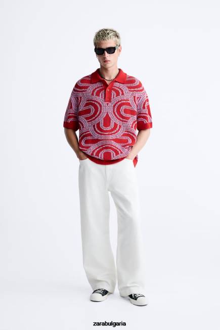 Zara облекло 66FT1224 мъже вълнообразно жакардово плетено поло червен