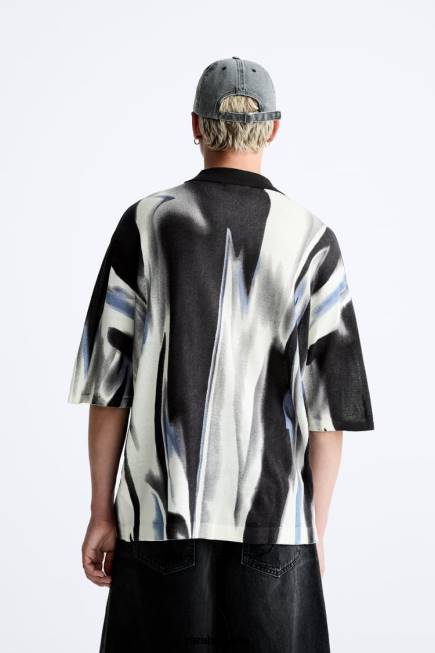 Zara облекло 66FT1228 мъже абстрактен принт плетено поло сивкав