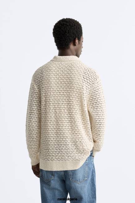 Zara облекло 66FT1234 мъже текстурирано плетено поло екрю