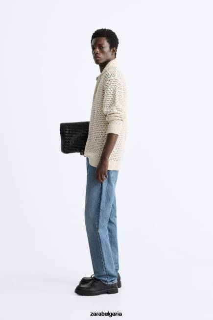 Zara облекло 66FT1234 мъже текстурирано плетено поло екрю