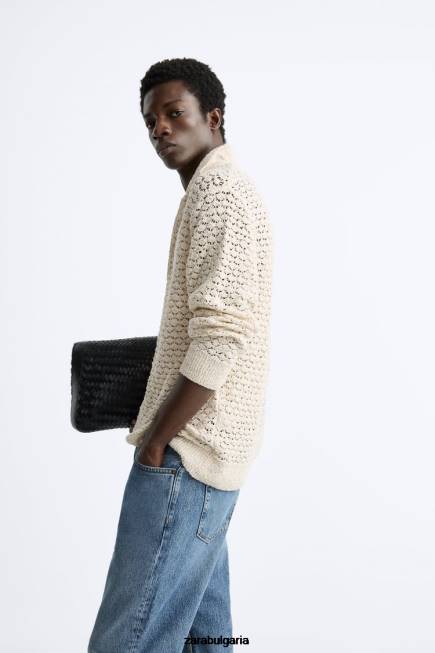 Zara облекло 66FT1234 мъже текстурирано плетено поло екрю