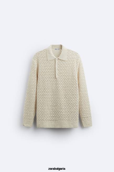 Zara облекло 66FT1234 мъже текстурирано плетено поло екрю