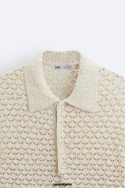 Zara облекло 66FT1234 мъже текстурирано плетено поло екрю