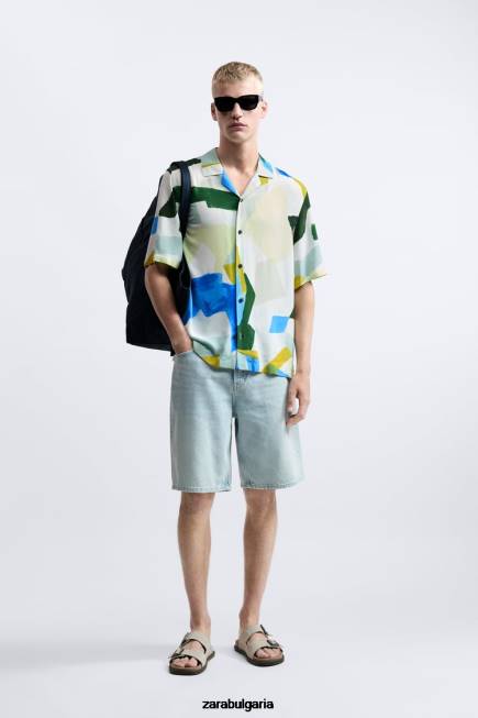 Zara облекло 66FT1004 мъже риза с абстрактен принт син